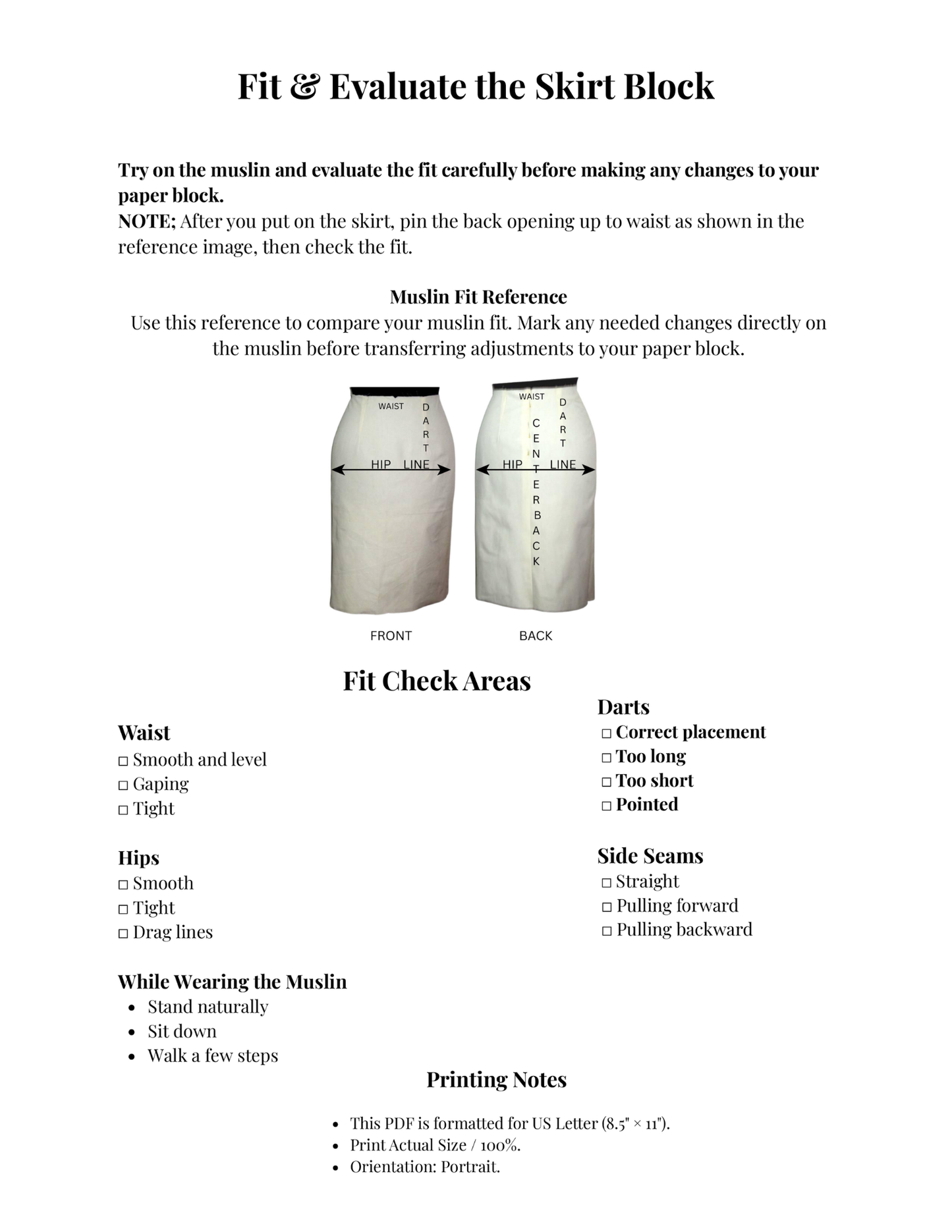 Beginner Friendly |How to Draft a Skirt Block — Sewing Tutorial PDF- US Letter-A4 - Beginner Friendly