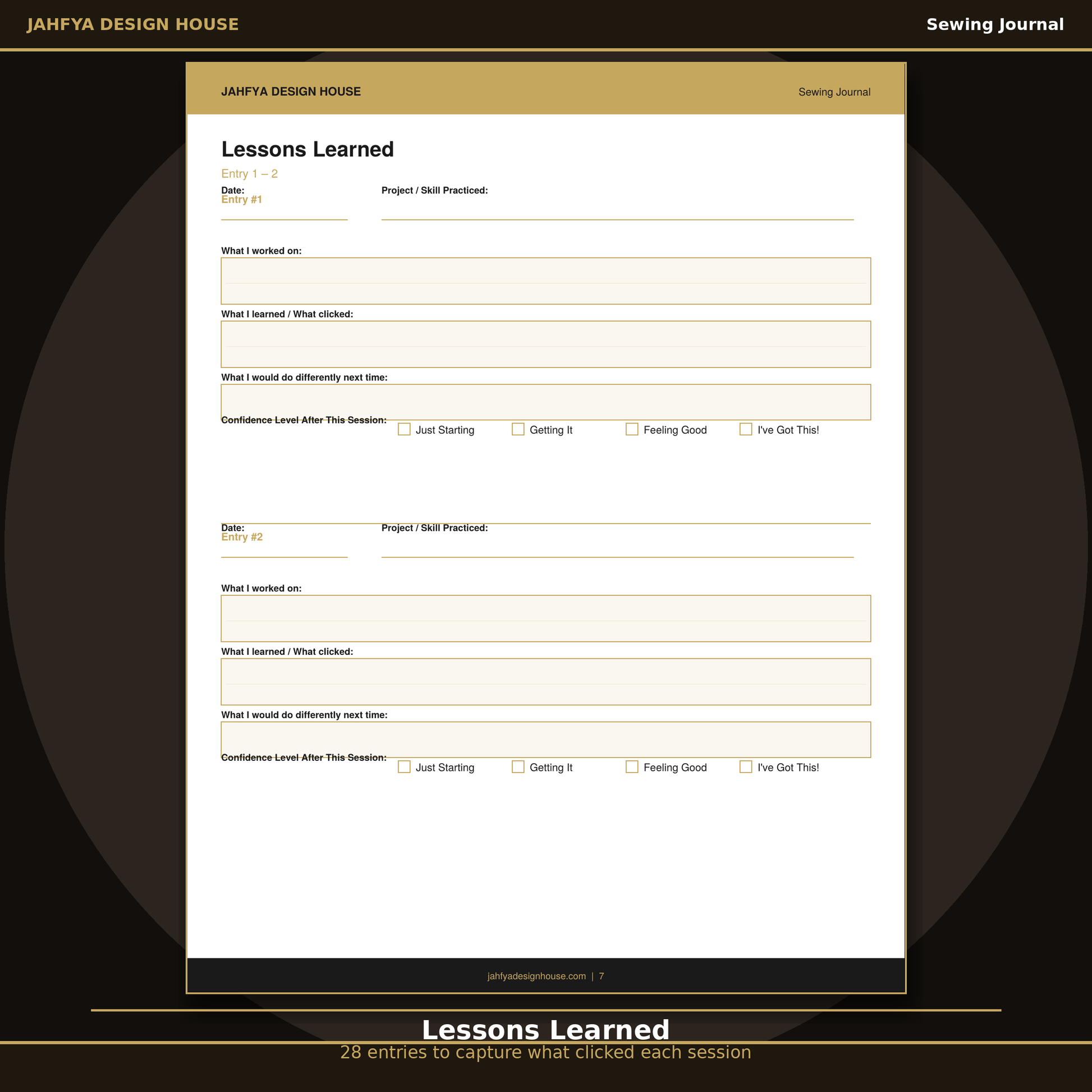 Fillable PDF sewing journal measurements tracker page with 24 body measurement fields
