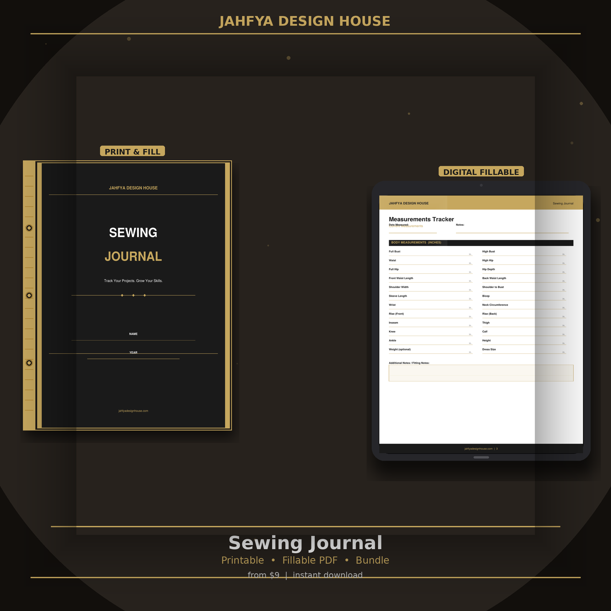 Sewing journal printable and fillable PDF bundle by Jahfya Design House